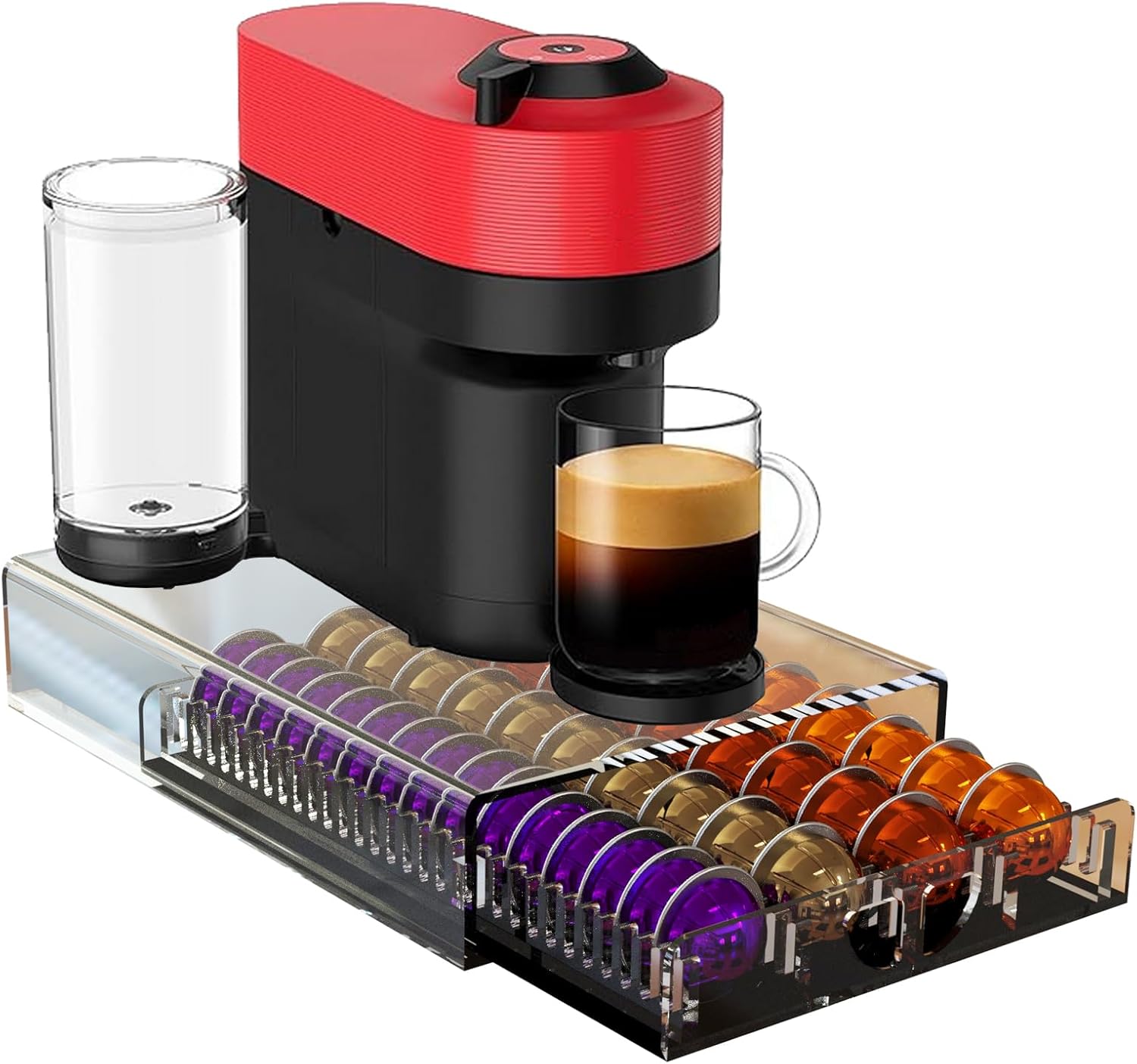 Heavy Duty Crystal Acrylic Coffee Pods Holder Drawer, Compatible for All Nespresso Vertuo Pods, Great Capacity Holds up to 60 Small or 40 Big Vertuoline Pods