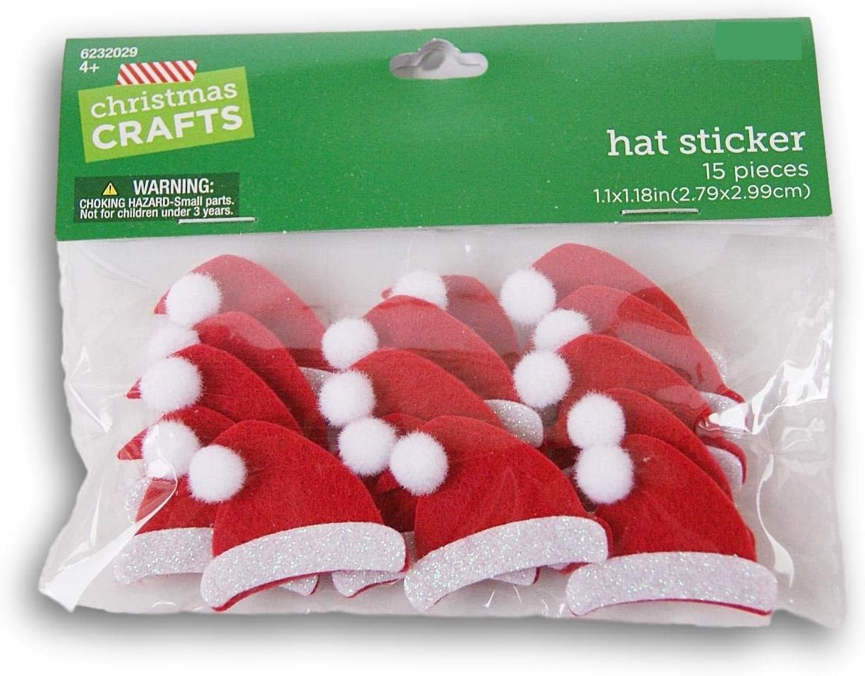 Daisy Crafts Christmas Holiday Felt Stickers - Santa Hats - 15 Count