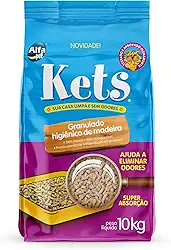 Granulado Higiênico de Madeira Peletes Pinus, Pacote de 10kg, Linha Kets, Alfapet.