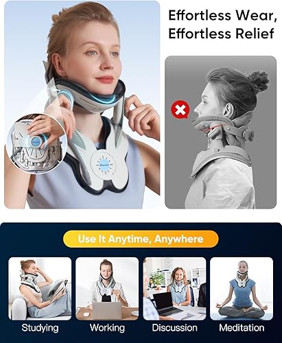 Miniatura 9 de Dispositivo de Tracción Cervical Ensanchador de Cuello para Alivio del Dolor Cervical, Bomba de Aire Eléctrica con 3 Potencias de Tracción, 8 Bolsas