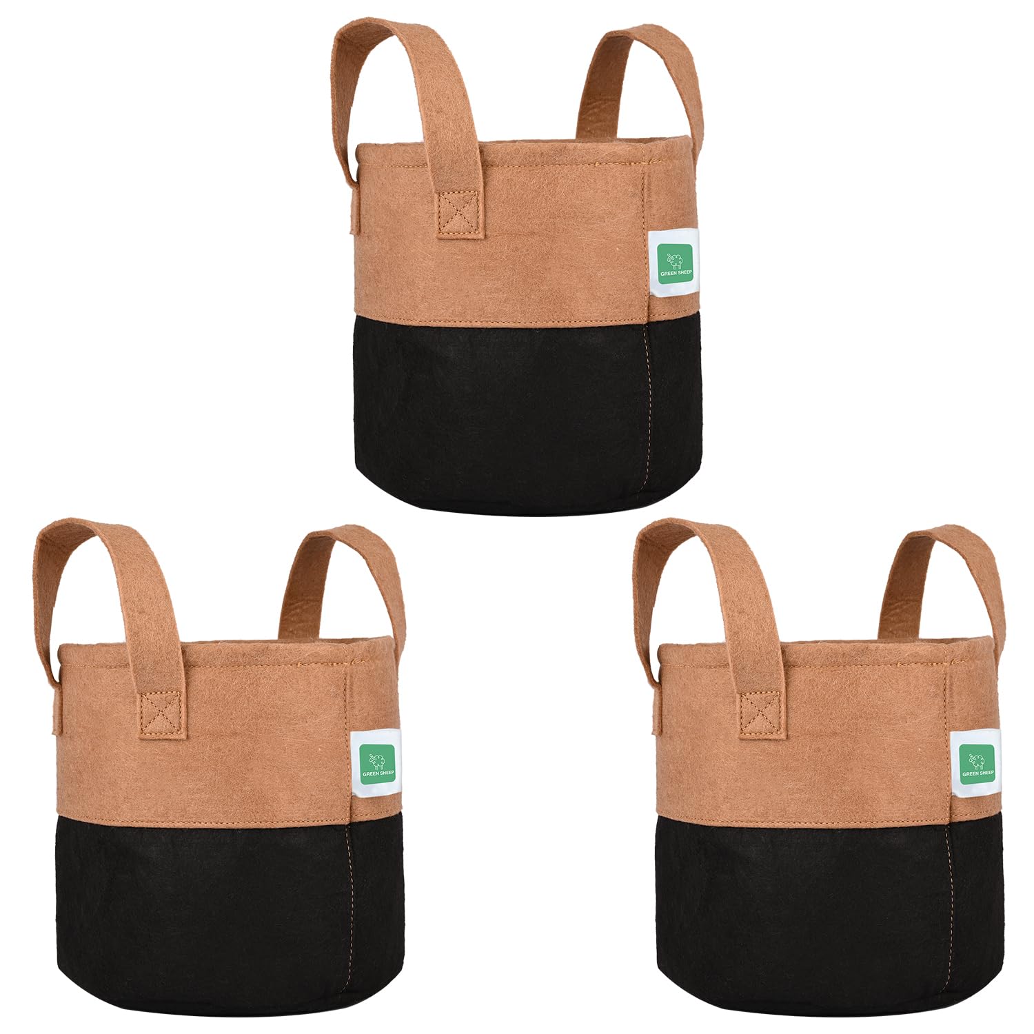 GREENSHEEP Geo Fabric Grow Bags UV Treated Gardening Cotton Pots Terrace Indoor Outdoor Home Balcony Nursery Leafy Vegetable Fruits and Flower (Black & Brown Round 400 GSM Size 10x10 Pack of 3) (B0C9ZZ29Z6) Amazon Price History, Amazon Price Tracker