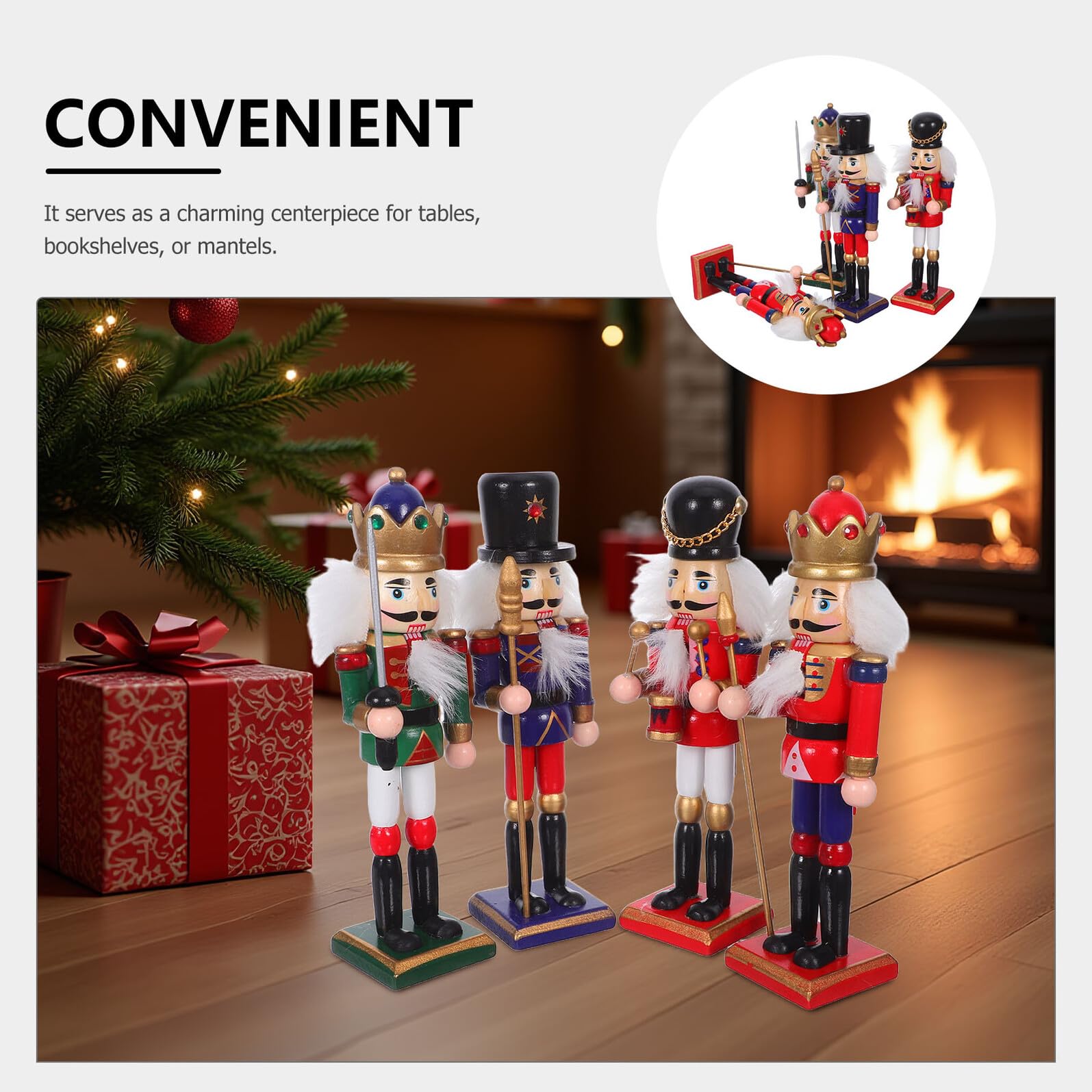 4stücke Nussknacker aus Holz für Weihnachtsschmuck Nussknacker-Soldaten als Dekoration Traditionelle Figuren für Tischdekoration und Christbaumschmuck