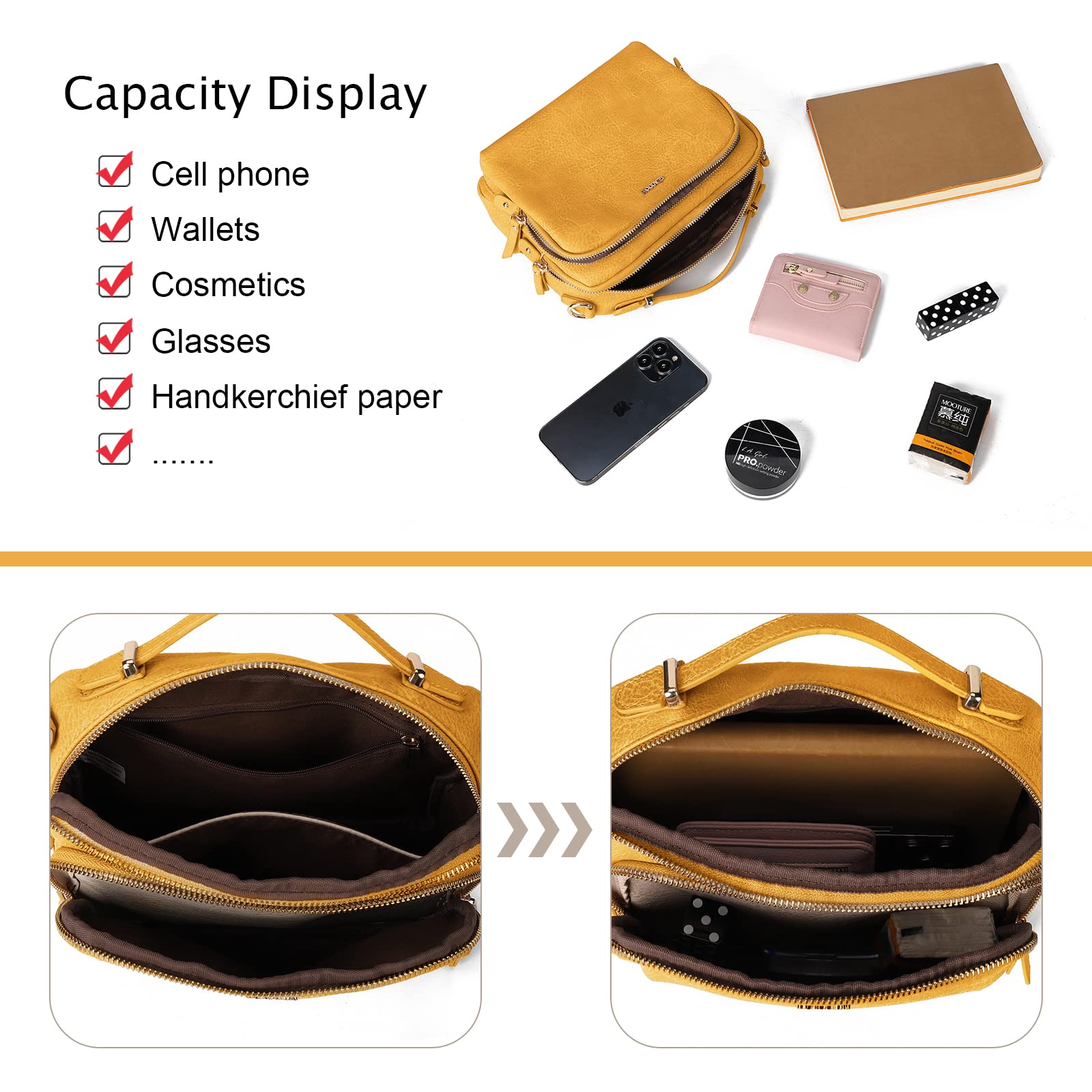 Gladdon Borse a tracolla da donna, piccole borse a tracolla con tasche multiple, pelle PU, cerniera, borsa a tracolla alla moda con tracolla regolabile e rimovibile, piccola