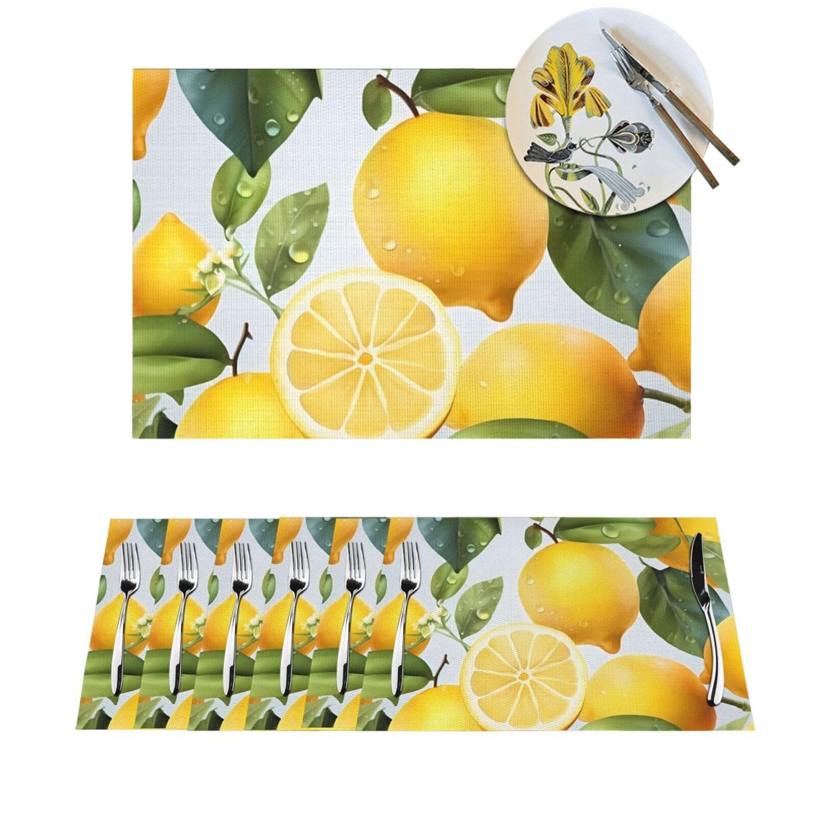 Sets de table en PVC lavables jaune citron lot de 4 - Dimensions 45,7 x 30,5 cm pour salle à manger