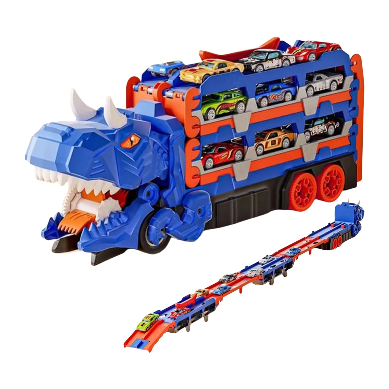 Truck di trasporto di dinosauro, camion per trasporto per auto di dinosauro