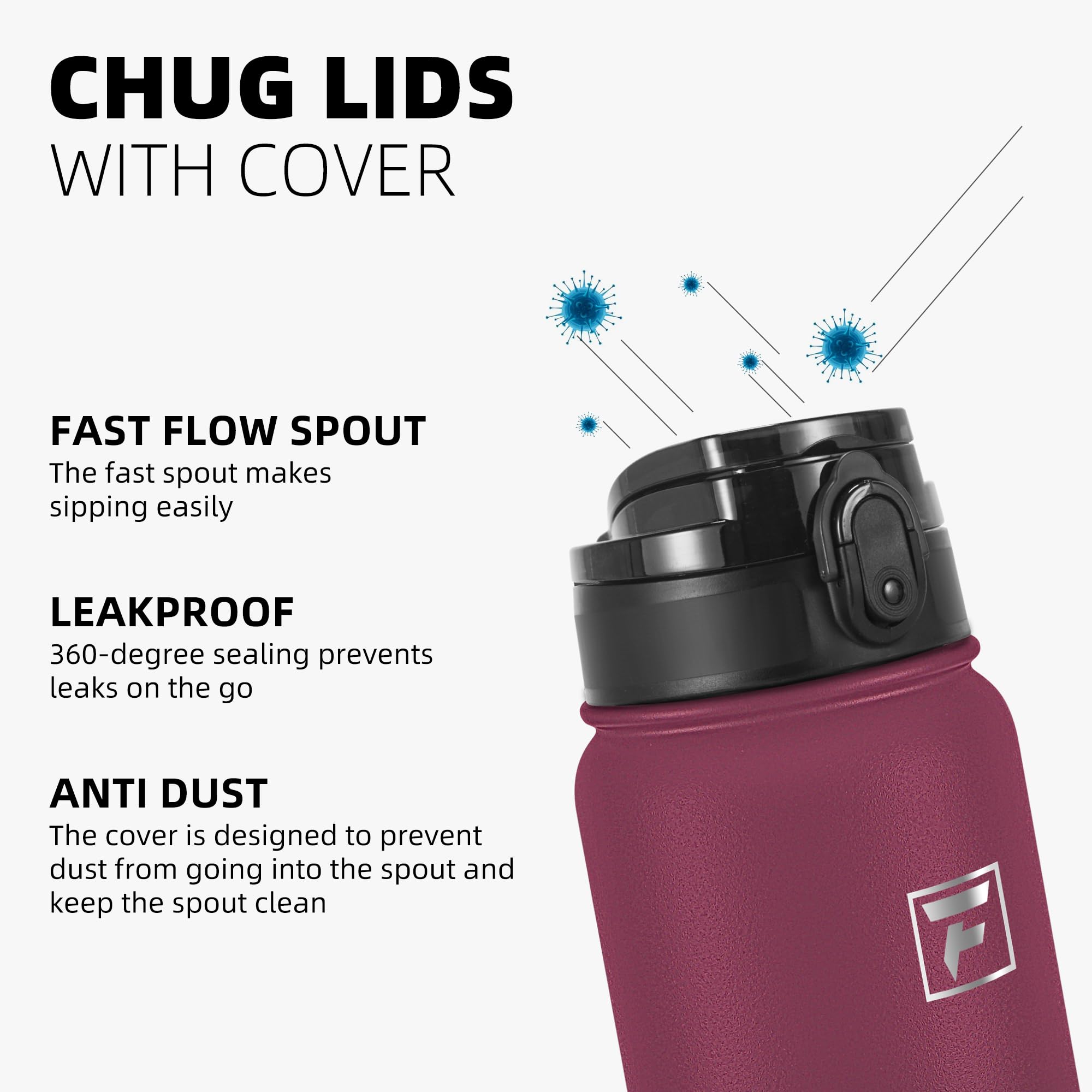 Fanhaw 1 L Insulated Stainless Steel Water Bottle with 1 Lid (Chug Lid) - for Kids Women, Men, Red Black, 950 ml - Image 4