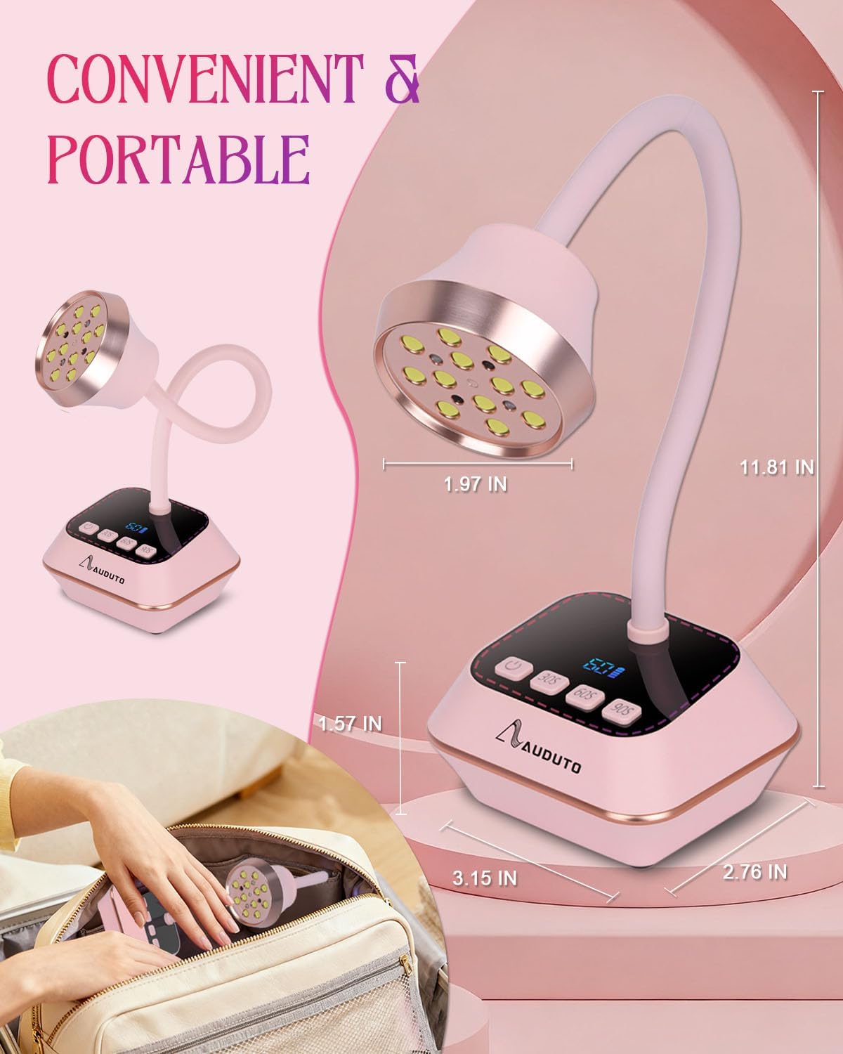 UV LED Nail Lamp for Gel Nails Polish, Flash Cure 36W Rechargeable Cordless Gooseneck Mini Nails Light, Quick Dryer with Timers Smart Sensor Ambient Lighting, Home DIY & Professional Manicure, Pink