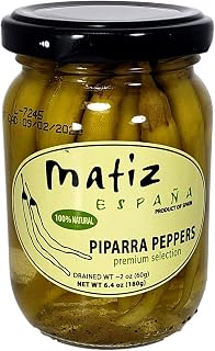 Matiz Piparras Basque Guindilla Peppers - Mild Tangy Spanish Green Pickled Peppers, 6.4 oz Jar for Charcuterie & Paella