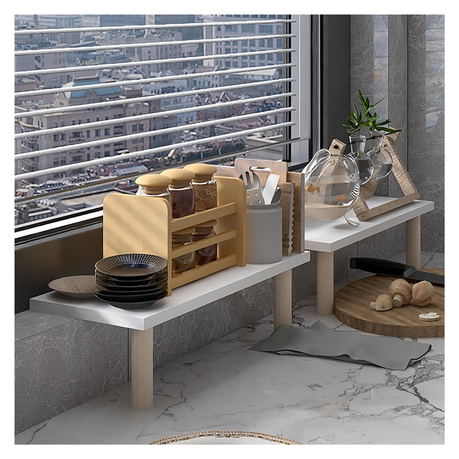 Estante extensor de alféizar de ventana de madera para cocina