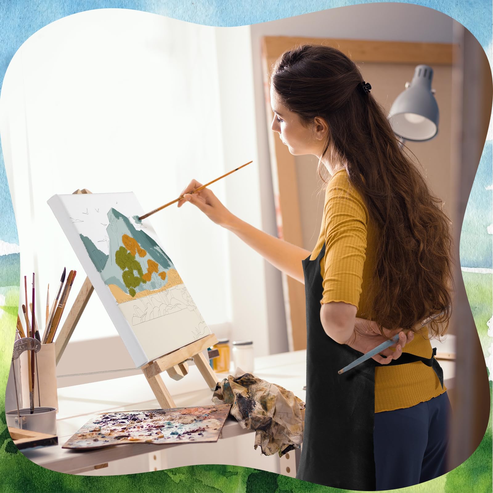 48-Piece Kids Painting Set - 12 Canvas, Easels, Brushes, Apron & Bag