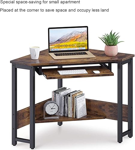 Miniatura 2 de Escritorio esquinero con bandeja para teclado, escritorio triangular para computadora, escritorio de esquina para espacio pequeño, escritorio de