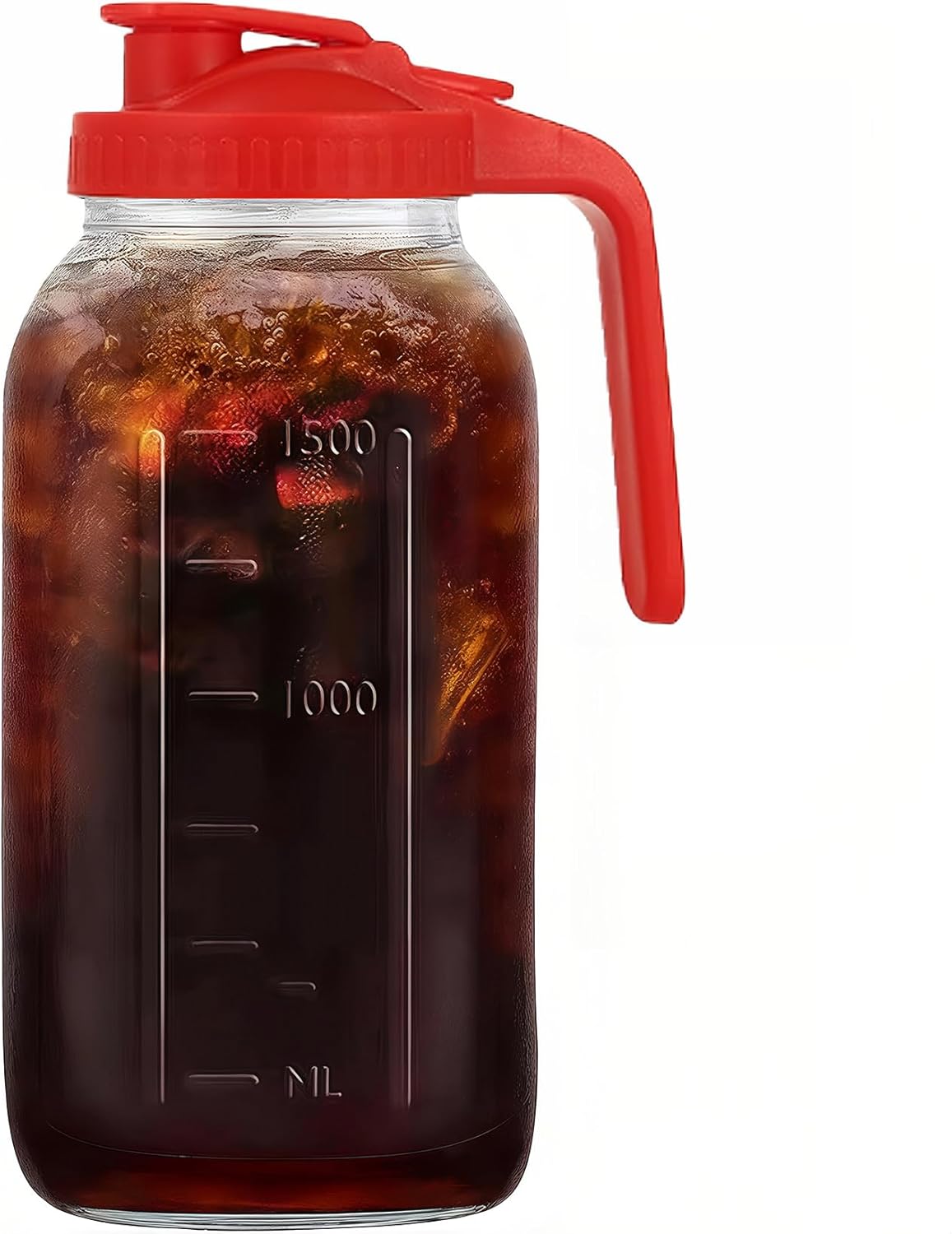 Blue 2 pack 64oz Glass Pitcher with Handle and Lid, 2 Quart Mason Jar Pitcher - Airtight & Leakproof Water Jug with Pour Spout Lid, Glass Containers for Fridge, Perfect for Juice, Cold Brew, Iced Tea