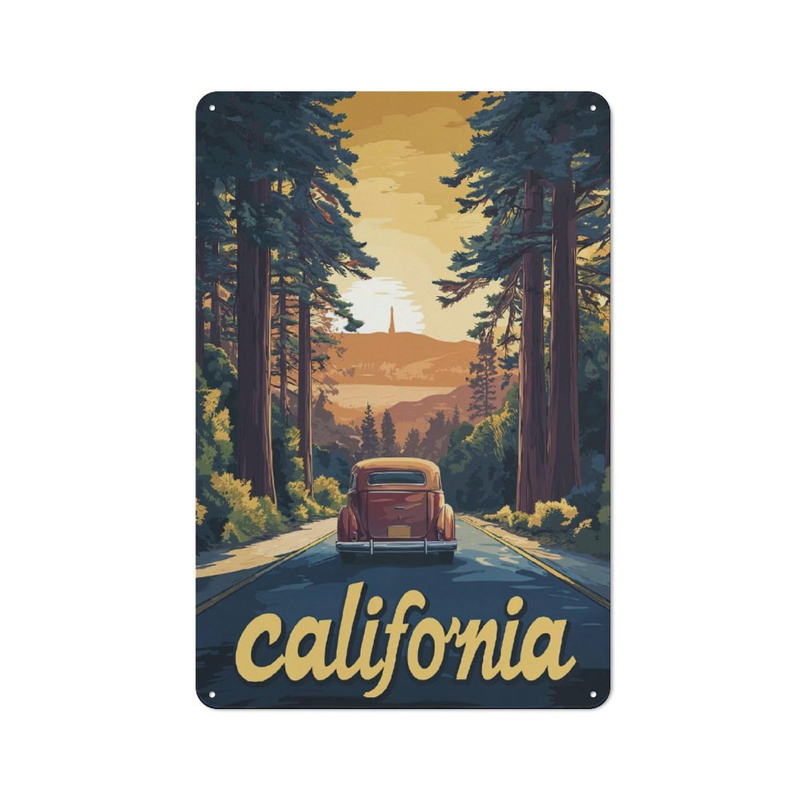 Junmoney California Road Trip Rustic Metal Wall Decor 30X20cm, Metal Wall Sign For Pub, Home Bar, Shed Or Man Cave