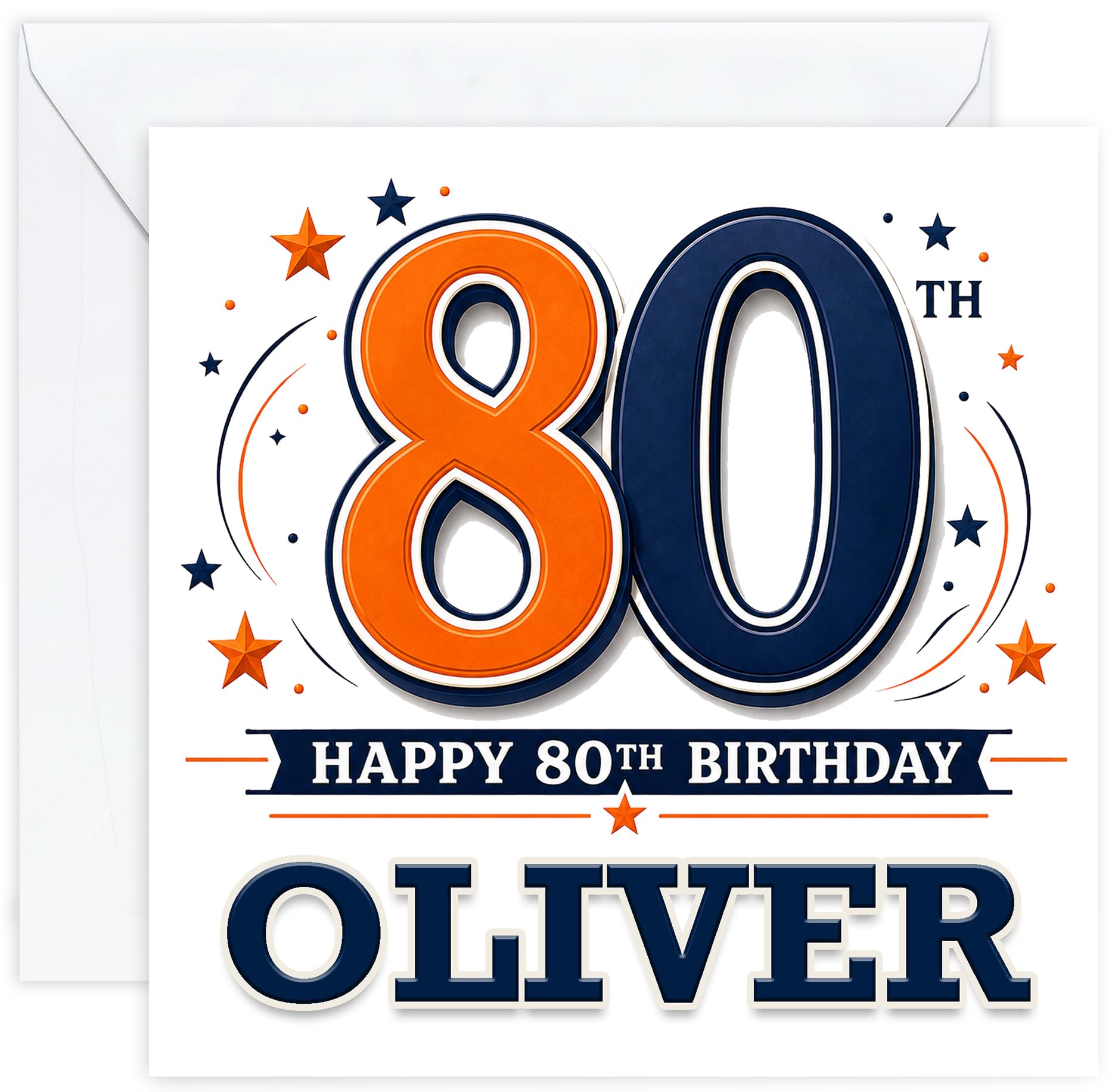 Personalised 80th Birthday Card for Him | Eightieth Birthday Card for 80 Year Old Men | Husband Dad Grandad Brother Friend | Male Birthday Card with Name (Design 06)