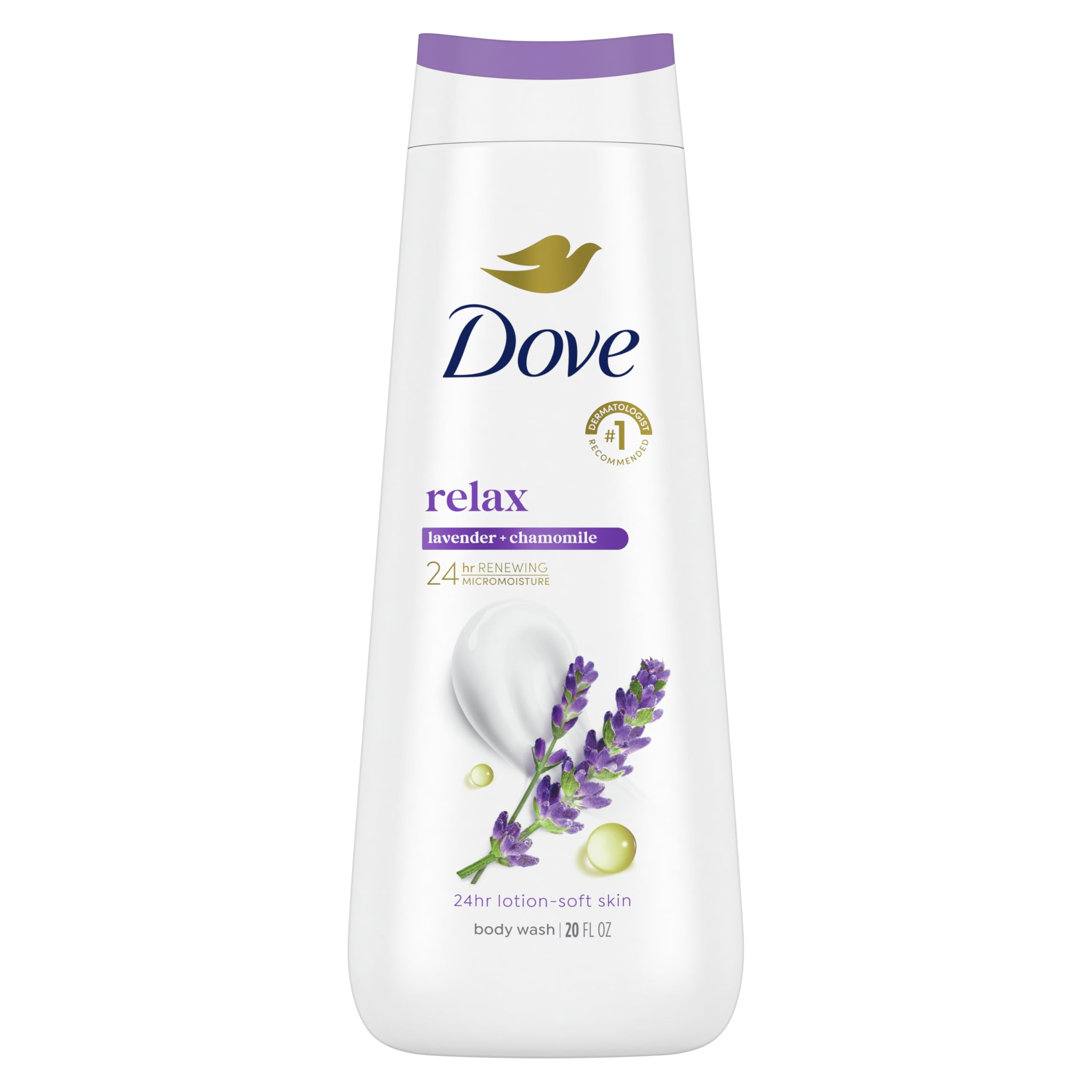 Dove Body Wash Relax Lavender Oil & Chamomile for 24hr Lotion-Soft Skin Moisturizing Skin Cleanser with No Sulfates No Parabens 20 oz