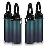 Volhoply Insulated Water Bottles Bulk 4 Pack,40 oz Stainless Steel Sports Bottle with Paracord Handle & Spout Lid,Double Walled Water Cups with Wide Mouth,Reusable Large Water Cup(Dark Night,4 Set)