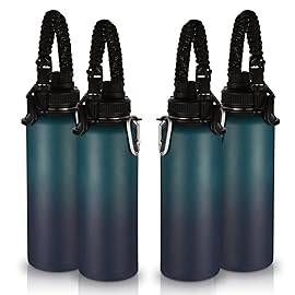 Volhoply Insulated Water Bottles Bulk 4 Pack,40 oz Stainless Steel Sports Bottle with Paracord Handle & Spout Lid,Double Walled Water Cups with Wide Mouth,Reusable Large Water Cup(Dark Night,4 Set)