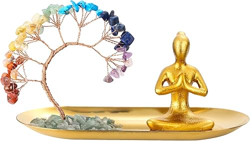Estatua de árbol de la vida de cristal de 7 chakras estatua de yoga Namaste para meditación y decoración del hogar regalos para mamá de hija hijo