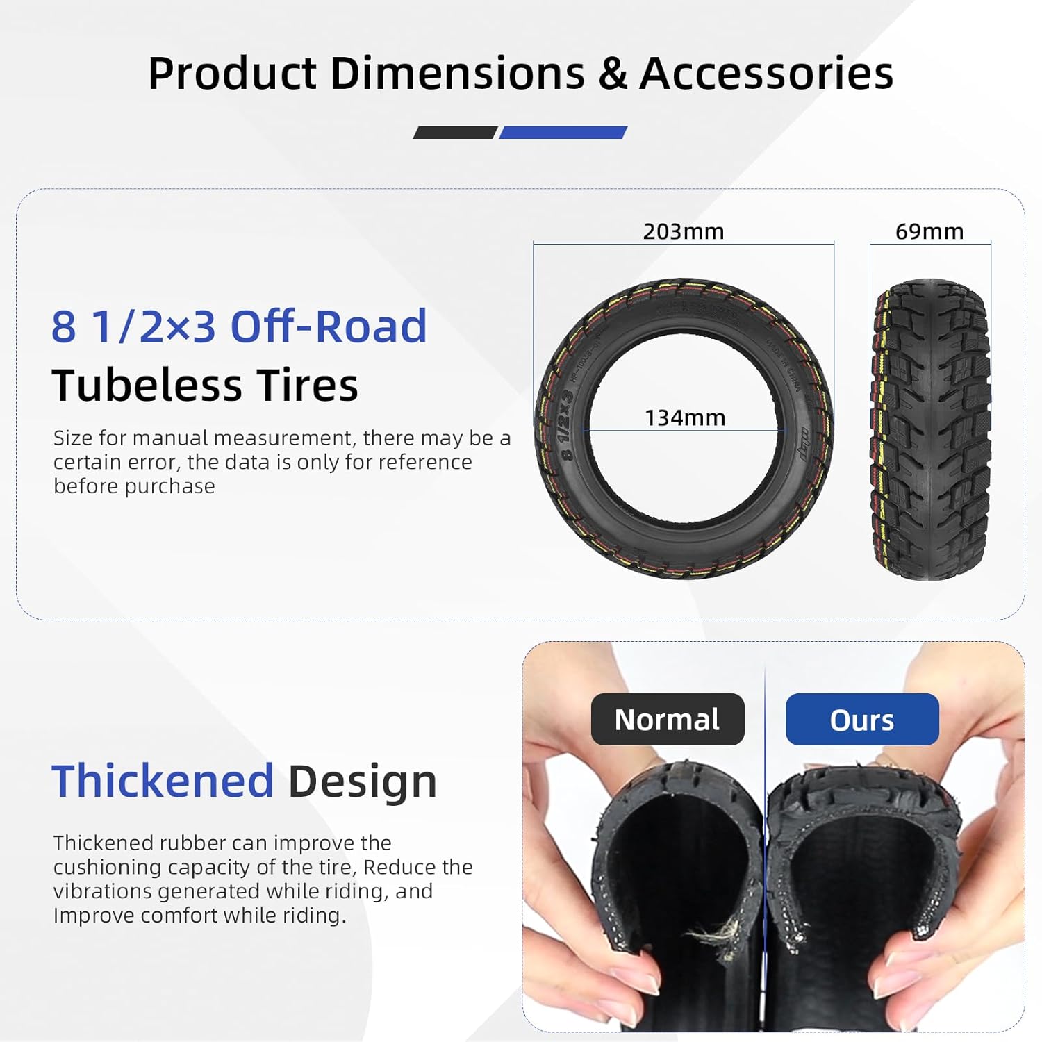 ulip 8.5x3 Scooter Tire with 81/2*2(50-134mm) Inner Tube with 90 degree for VSETT 8 9 Macury Zero 8 9 Electric Scooter Accessories Off-road Rear Front Wheel Replacement Tire(2 Tires and 2 Inner Tubes)
