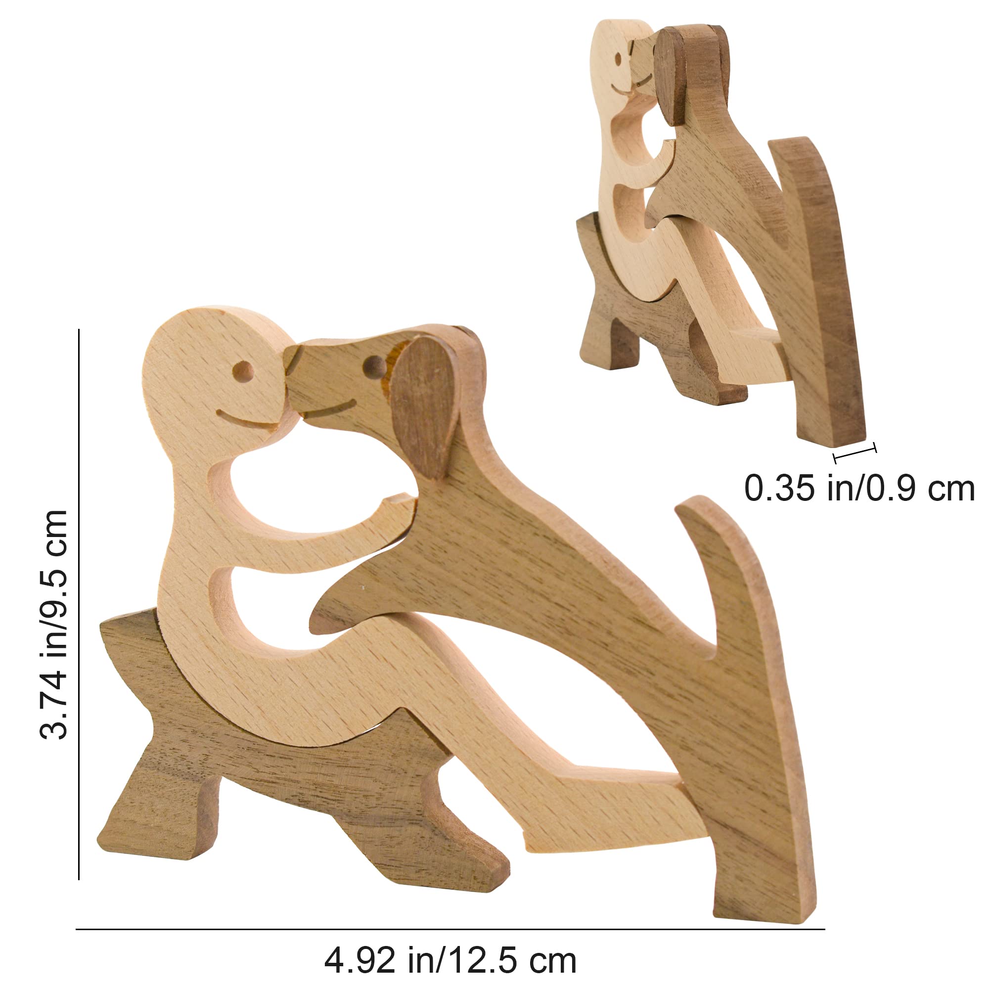 Enkrio Wooden Dog Figurines Hand Carved Wood Dog Human Sculpture Statue Handmade Accents Crafts Wooden Adorn Standing Tabletop Decoration Ornament for Home Decor - Image 2