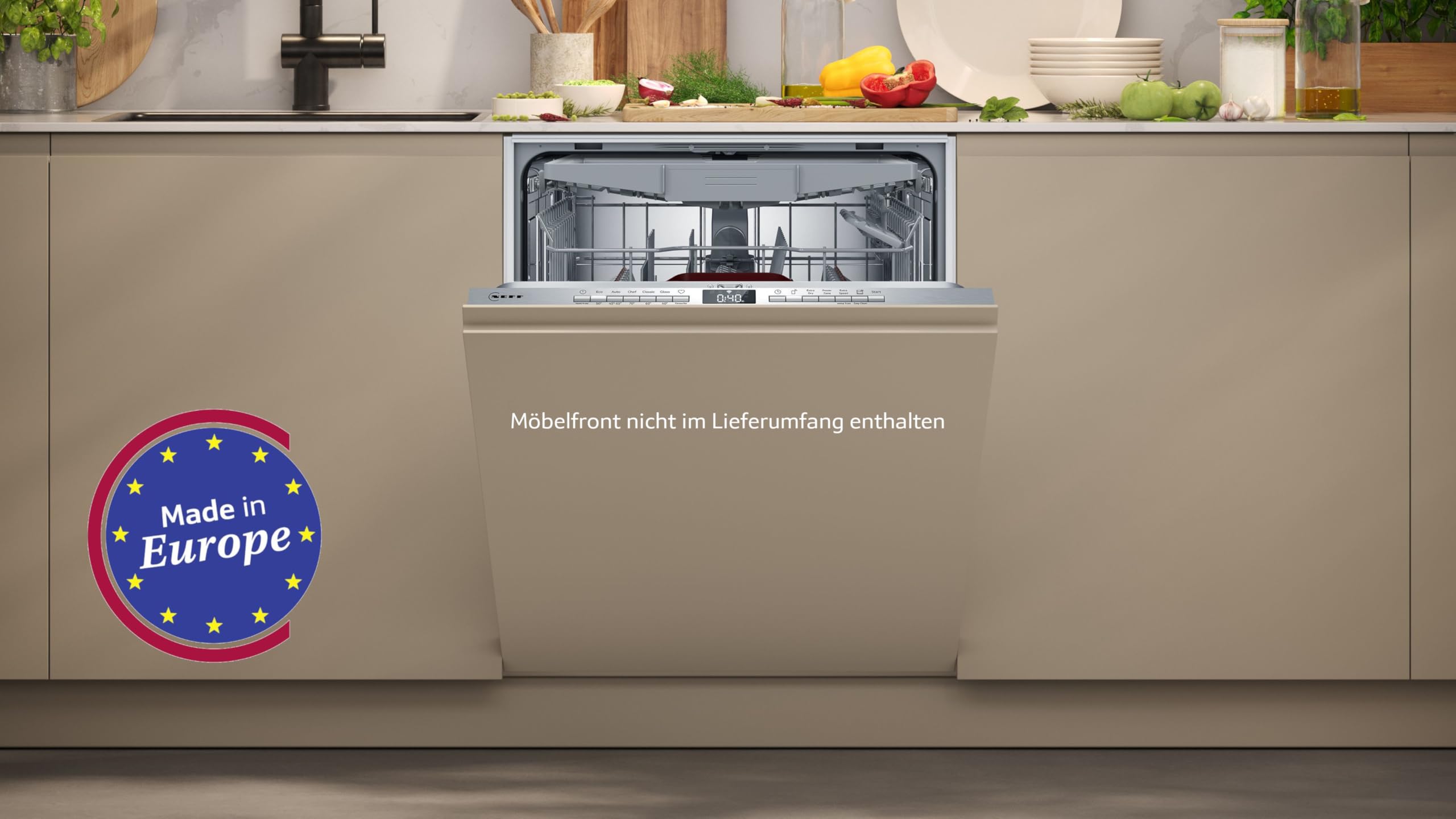 NEFF N 50 Smarter XXL-Geschirrspüler Vollintegriert 60 cm, S255EVX04E, Flex Besteckschublade, Programme Download, starke Reinigung mit Chef 70ºC, Smart Start, Open Dry, Aqua Stop, Info Light
