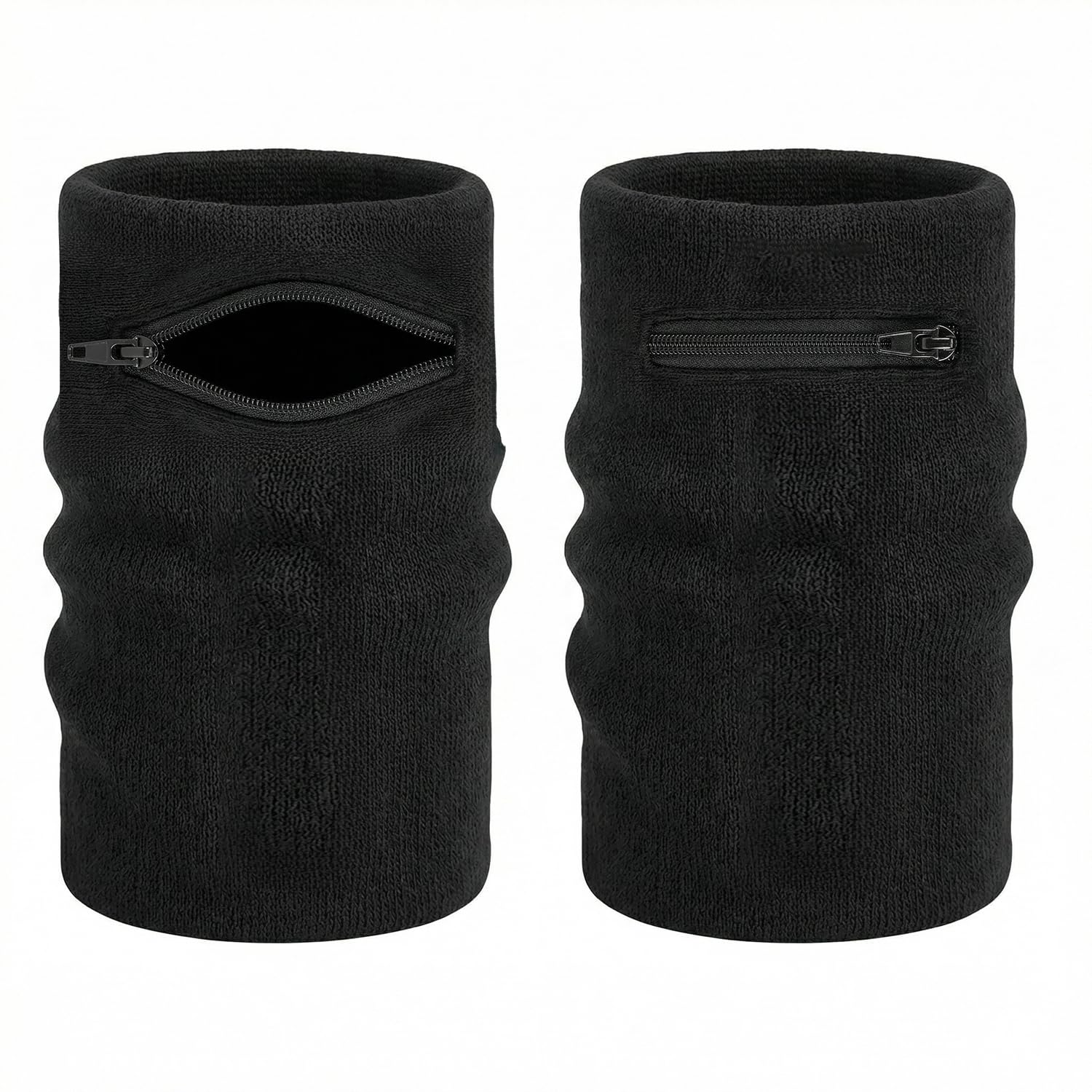 KIMHOME Pack of 2 Zip Wrist Pouch, Cotton Sports Wrist Bag with Sweatband & Zip Pocket for Keys, Phone & Gym Accessories(Black)