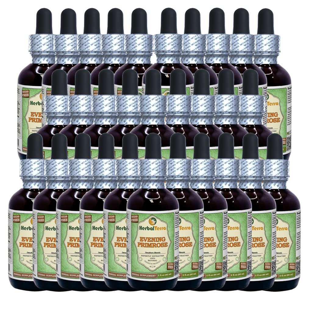 Evening Primrose (Oenothera Biennis) Glycerite, Dried Seeds Alcohol-Free Liquid Extract (Brand Name: HerbalTerra) 30x2 fl.oz (30x60 ml)