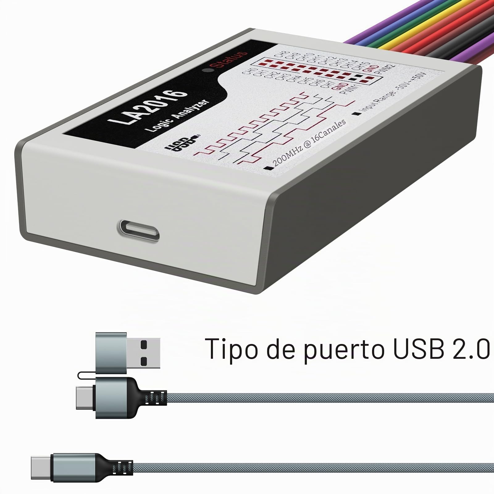 innomaker Analizador Lógico USB LA2016 16 Canales 200MHz 1G Memoria con Software PC en Inglés Portátil Alta Velocidad Soporta I2C SPI Can UART para Windows MacOS Linux