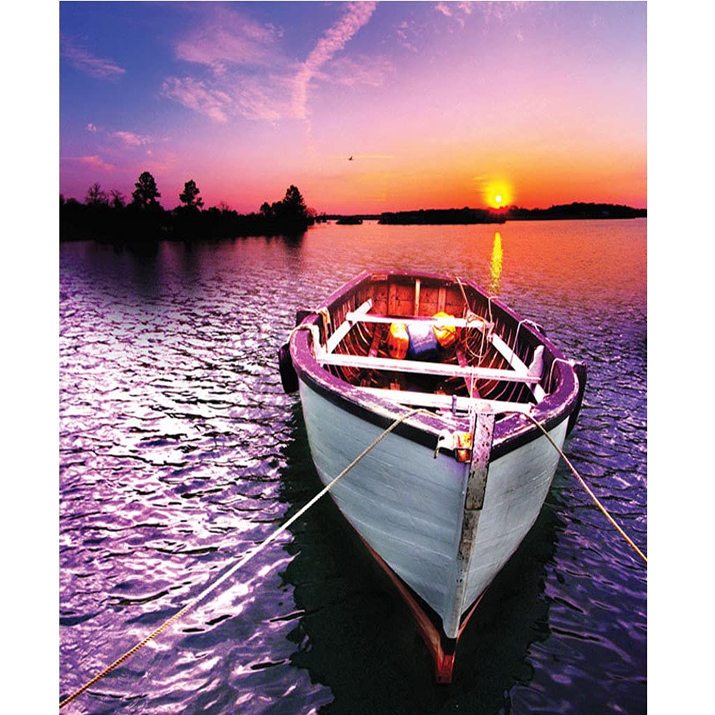 Diamond painting bateau au lever du soleil grand format 40x80 cm pour broderie diamant