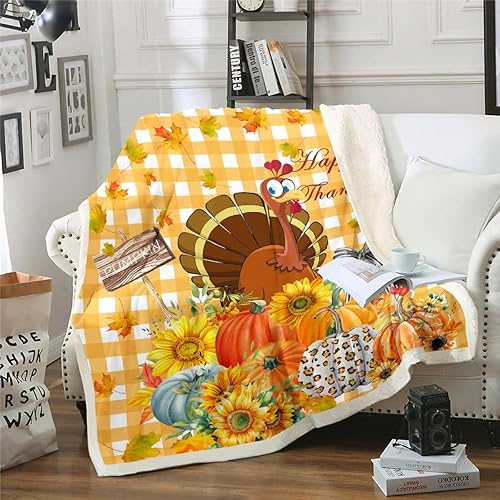 Miniatura 7 de Manta de vellón de pavo de Acción de Gracias, manta de cama de felpa de calabaza de otoño, tamaño individual para niños, niñas y adolescentes, manta