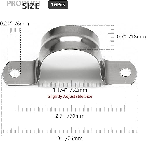 Miniatura 32 de 30 abrazaderas de conducto de acero inoxidable de 1/2 pulgada, correa de dos agujeros, soporte en U, correa de tubo rígida, abrazadera de metal