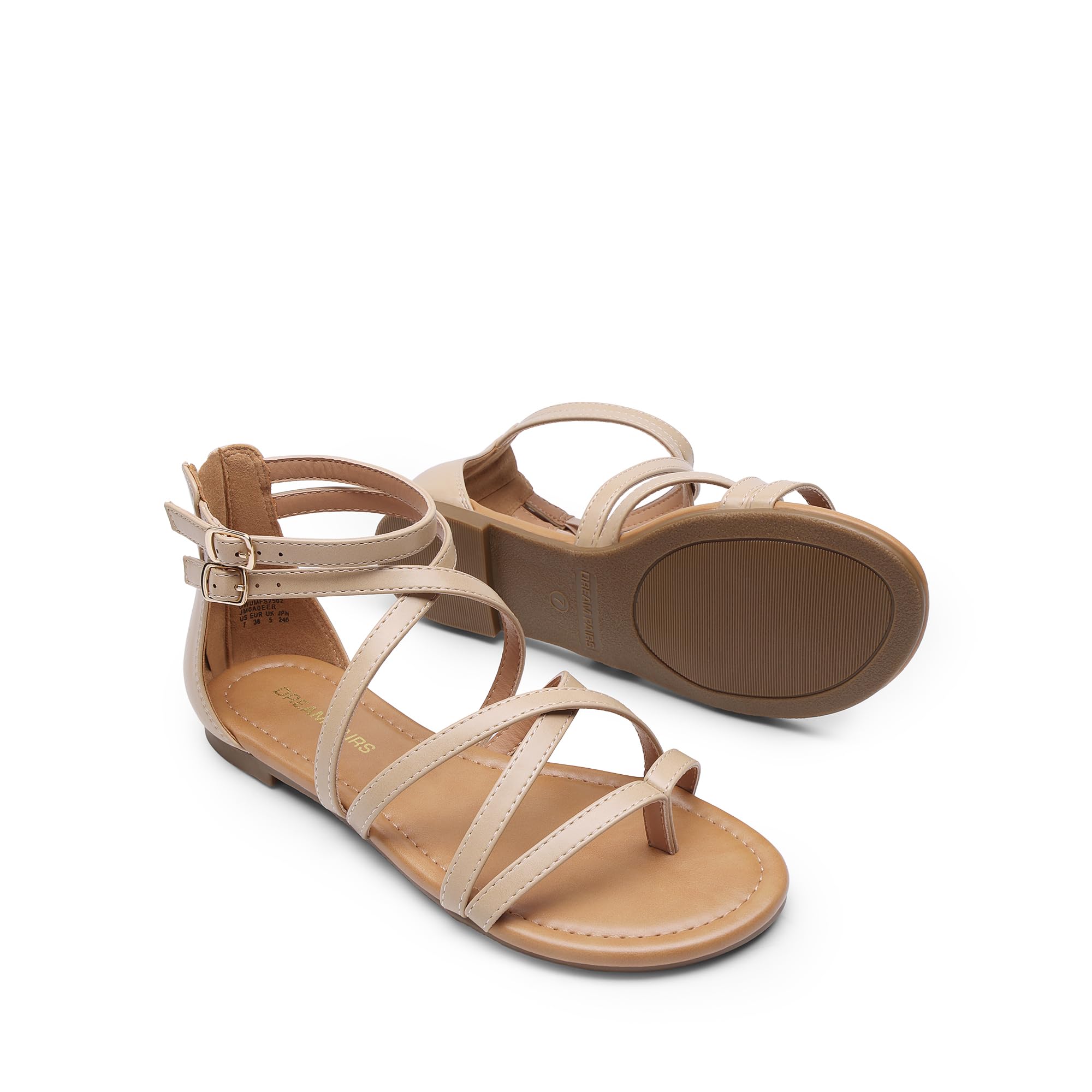 DREAM PAIRS Sandalias de verano con tiras cruzadas para mujer, cómodas, planas, informales, para playa, pescador