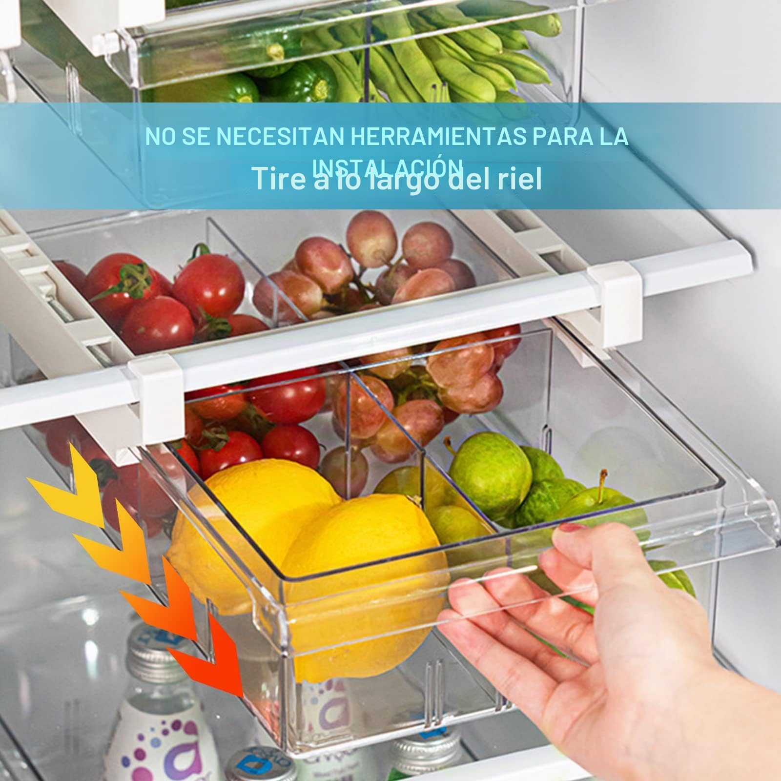 JOYBOY Organizadores de Cajones Frigoríficos, 4 pcs Caja de Almacenamiento para Frigorífico, Cajón Estante Nevera Organizador Retráctil para Cocina Armarios Fruta Vegetal etc