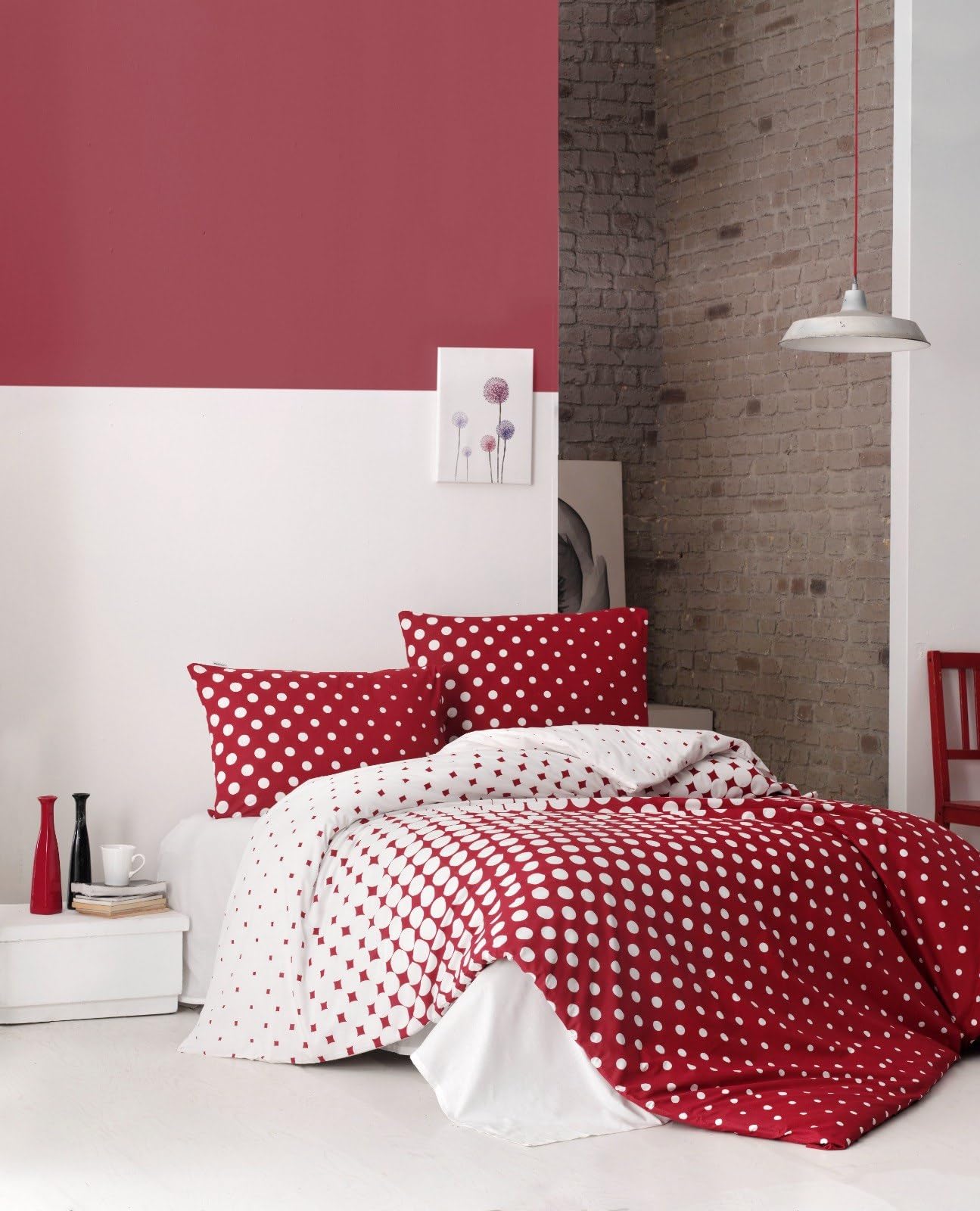 Nuit Des Rêves Ranforce Single XL Quilt Cover Set (155 x 200 cm), 100% Cotton, Red & White, Machine Washable, 140 Thread Count, Button & Envelope Closure, Cosy & Stylish Bedding