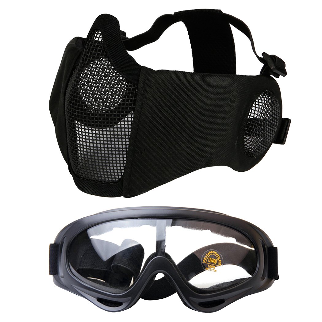 Siatkowe ochronne zginane półtwarz akcesoria regulowane gogle airsoft, konstrukcja osłony uszu, regulowane dopasowanie, lekkie okulary do jazdy konnej, sportów terenowych, narciarstwa, snowboardu