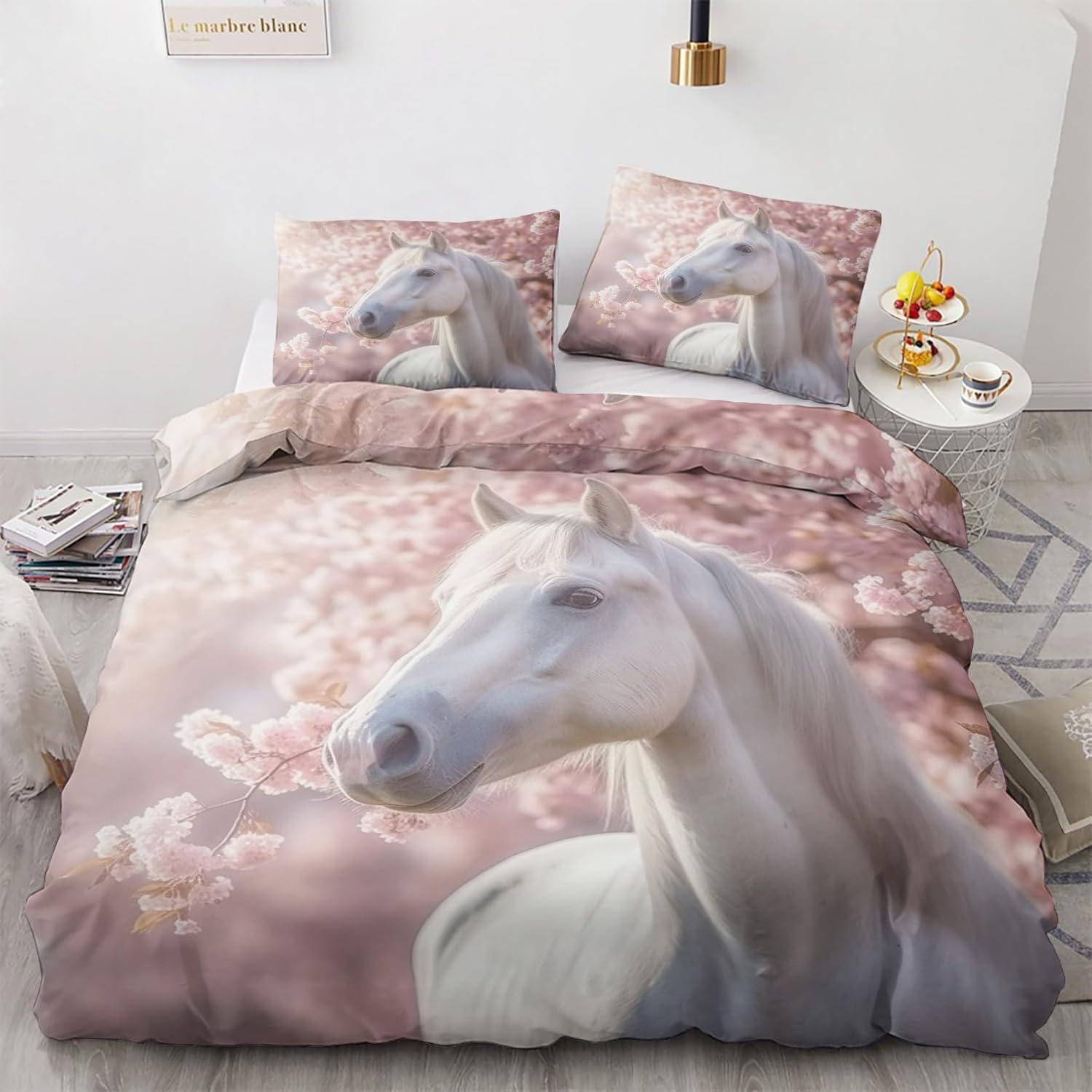 Housses de Couettes 3D Fleurs de Cerisier en Microfibre Premium de Haute Densité