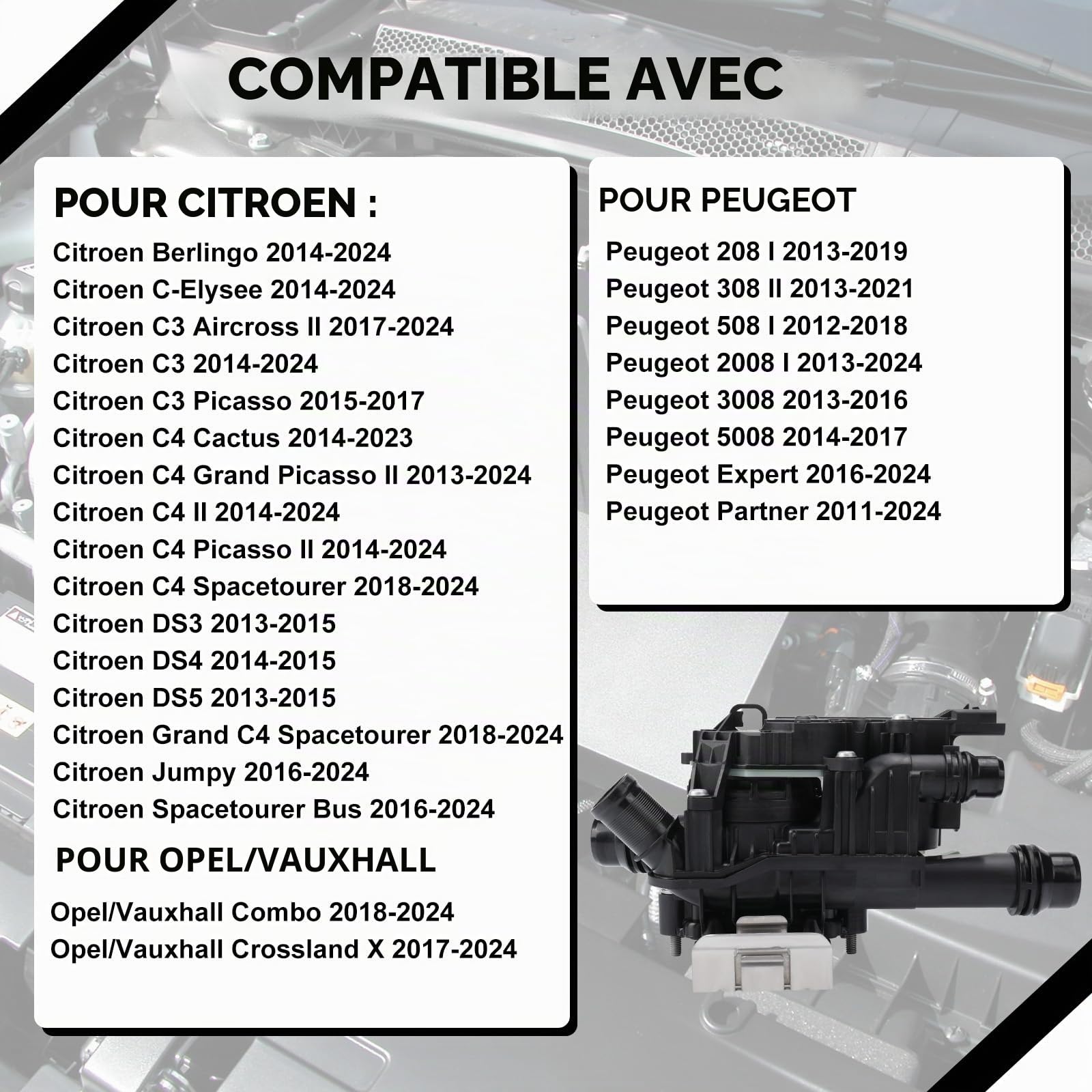 Boîtier thermostatique pour Peugeot 208 308 508, Thermostat Liquide de Refroidissement pour Citroën C3 C4 DS3 DS4 DS5 boîtier thermostatique, 9803549480, 9850364680, 896120