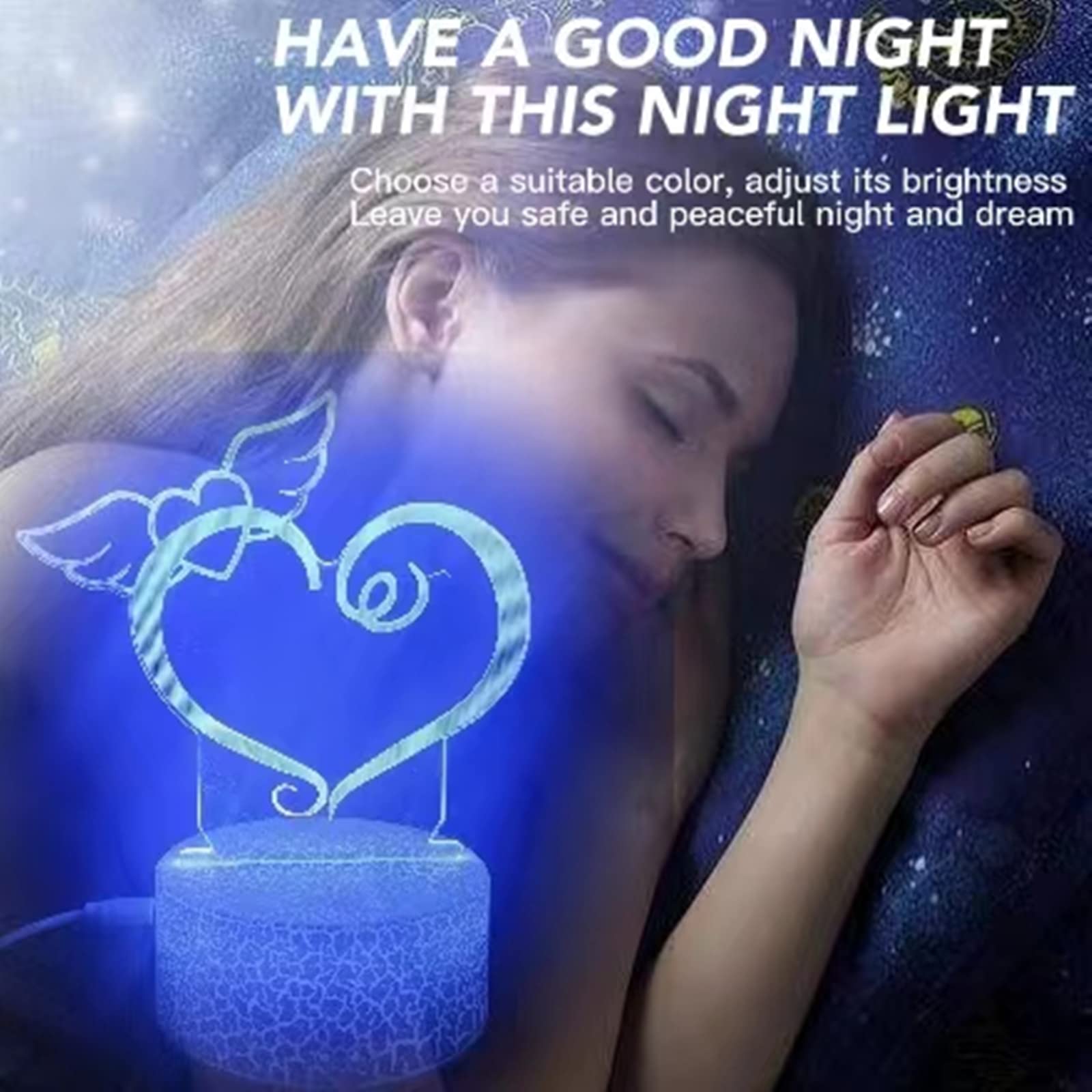 3D Illusion Lamp DIY Angel Heart Night Light with Remote 3D Illusion Lamp DIY Angel Heart Night Light with Remote
