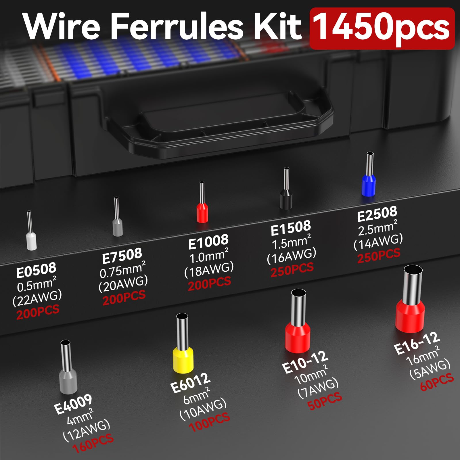 Pince à sertir hexagonale Pince à dénuder – Outil à sertir à cliquet, AWG28-5 (0,08–16 mm²), adaptée pour 1450 bornes individuelles, livrée avec coffret pour usage domestique et industriel