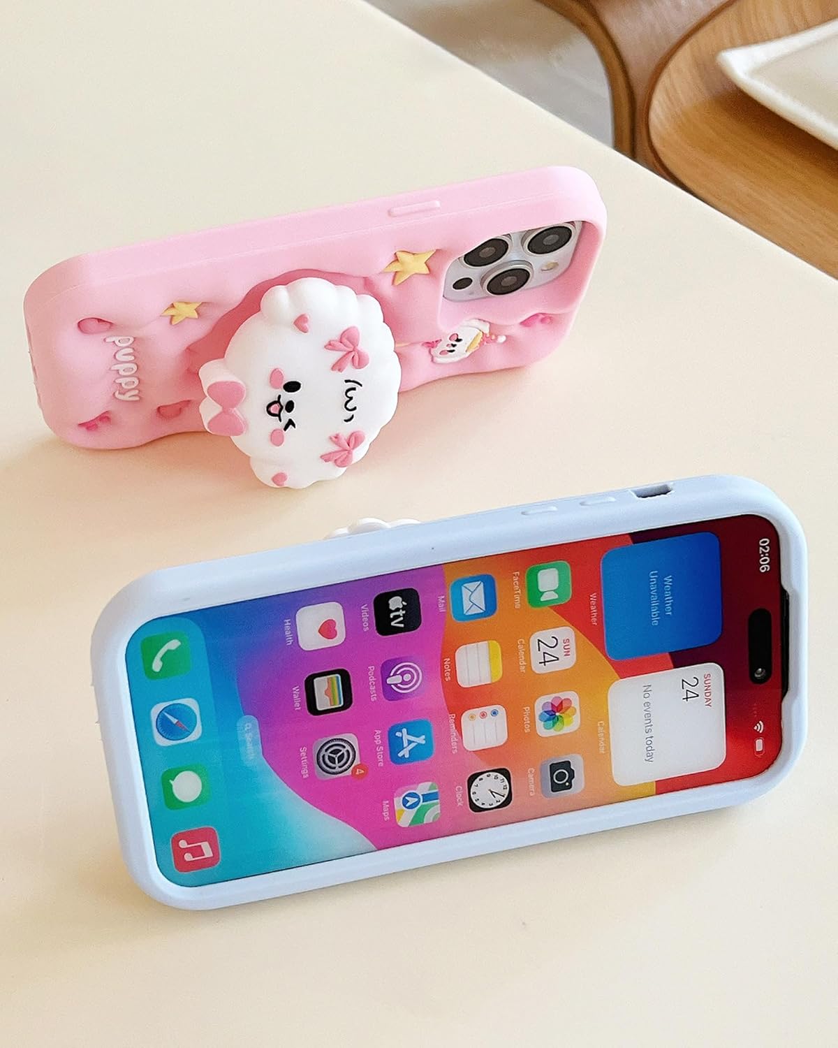 Kawaii 3D Dog Phone Case for iPhone 12 Pro Max (with Retractable Phone Stand & Grip) Cute Girly Cartoon Soft Silicone Phone Cover for Girls, Kids, Teens, and Women, Blue - Image 3