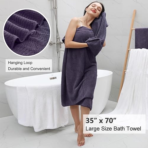 Miniatura 4 de Juego de 4 toallas de baño grandes de 35 x 70 pulgadas, toallas de baño extragrandes de 600 GSM, suaves, altamente absorbentes, de secado rápido,