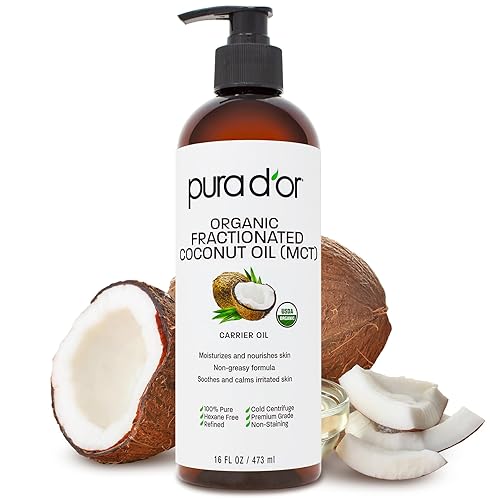 Miniatura 1 de PURA DOR Aceite de coco orgánico fraccionado 16 onzas certificado por USDA aceite portador 100 puro y natural hidratante para rostro piel y cabello