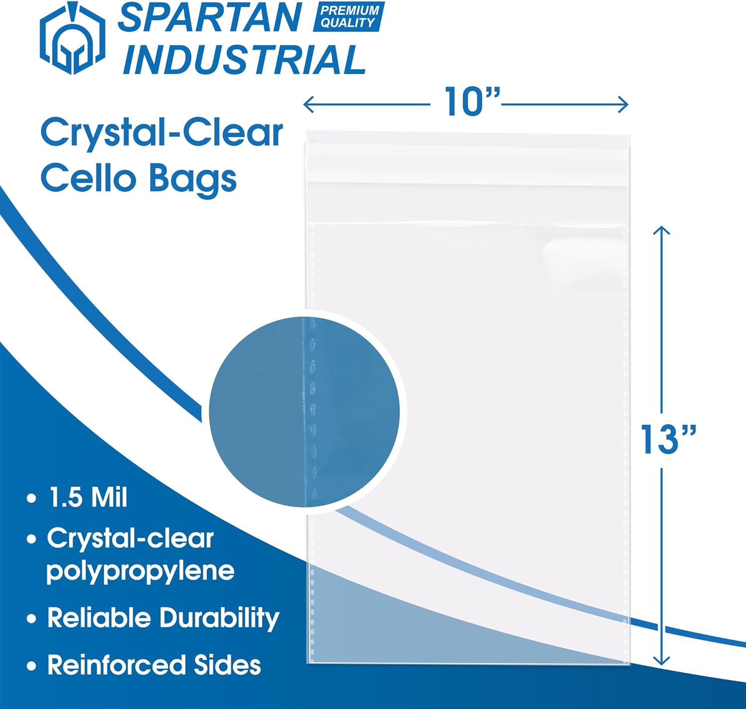 Spartan Industrial - 10" X 13" (1000 Count) Crystal Clear Resealable Cello Poly Bags for Packaging, Clothing & T Shirts - Self Seal & Reinforced - Image 2