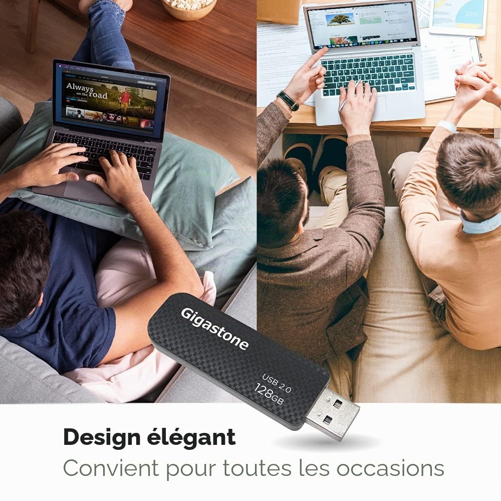 GIGASTONE 128Go Clé USB Flash (Lot de 5) V30 USB 2.0, Haute Vitesse, Boucle Porte-clés, Design Coulissant, Stockage et Sauvegarde pour PC/Mac/TV/Voiture