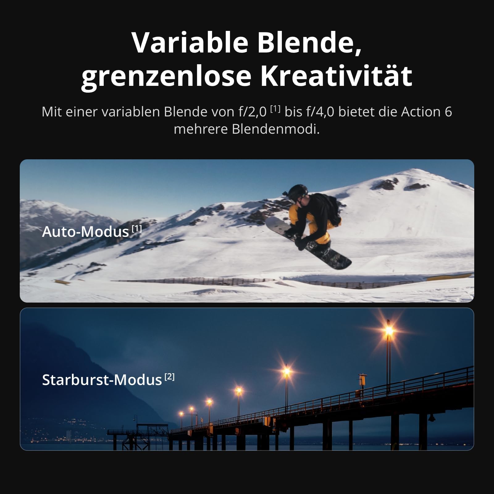 DJI Osmo Action 6 Erweiterte Combo mit Fahrradset + Speicherkarte Combo, Action-Cam 4K mit 1/1,1″-Quadratsensor, Variable Blende von f/2,0-f/4,0, längere Akkulaufzeit mit 2 Akkus