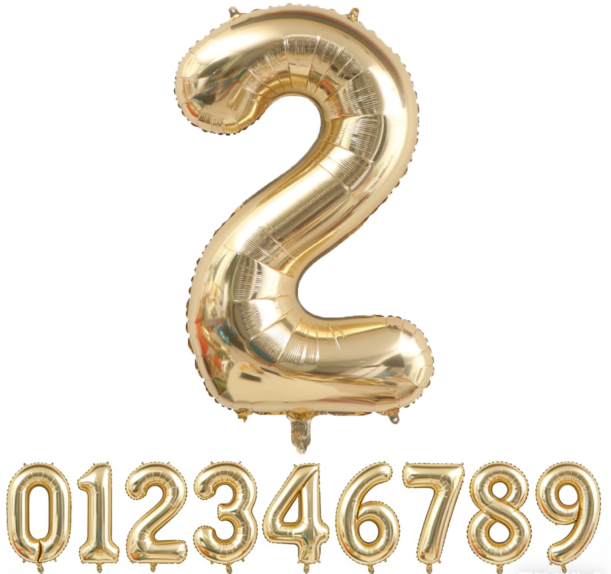 40 Inch Light Gold 2 Number Balloons | Girls Boys 2nd Birthday Giant Balloon Anniversary Events Party Decorations Supplies