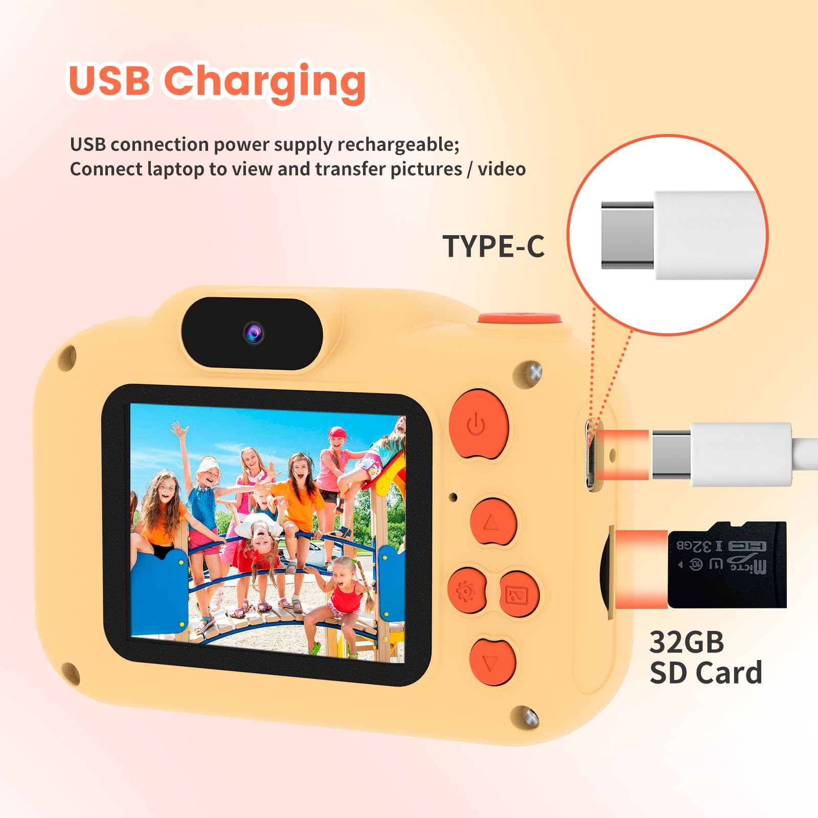 GlobalCrown Macchina Fotografica Bambini,Mini Ricaricabile Fotocamera Digitale Giocattoli per bambini Videocamera Regali per Ragazze Ragazzi da 3-8 Anni,12MP Video HD Schermo (Scheda 32 GB inclusa)
