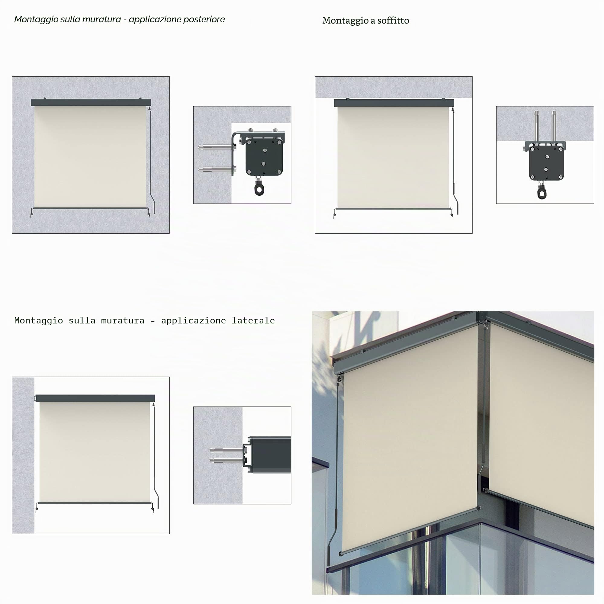 paramondo Tenda da Sole Verticale a Rullo per Esterno 2000 Protezione Solare per Balcone con Cassonetto e Manovella, 120 x 250 cm, Beige, Struttura Antracite