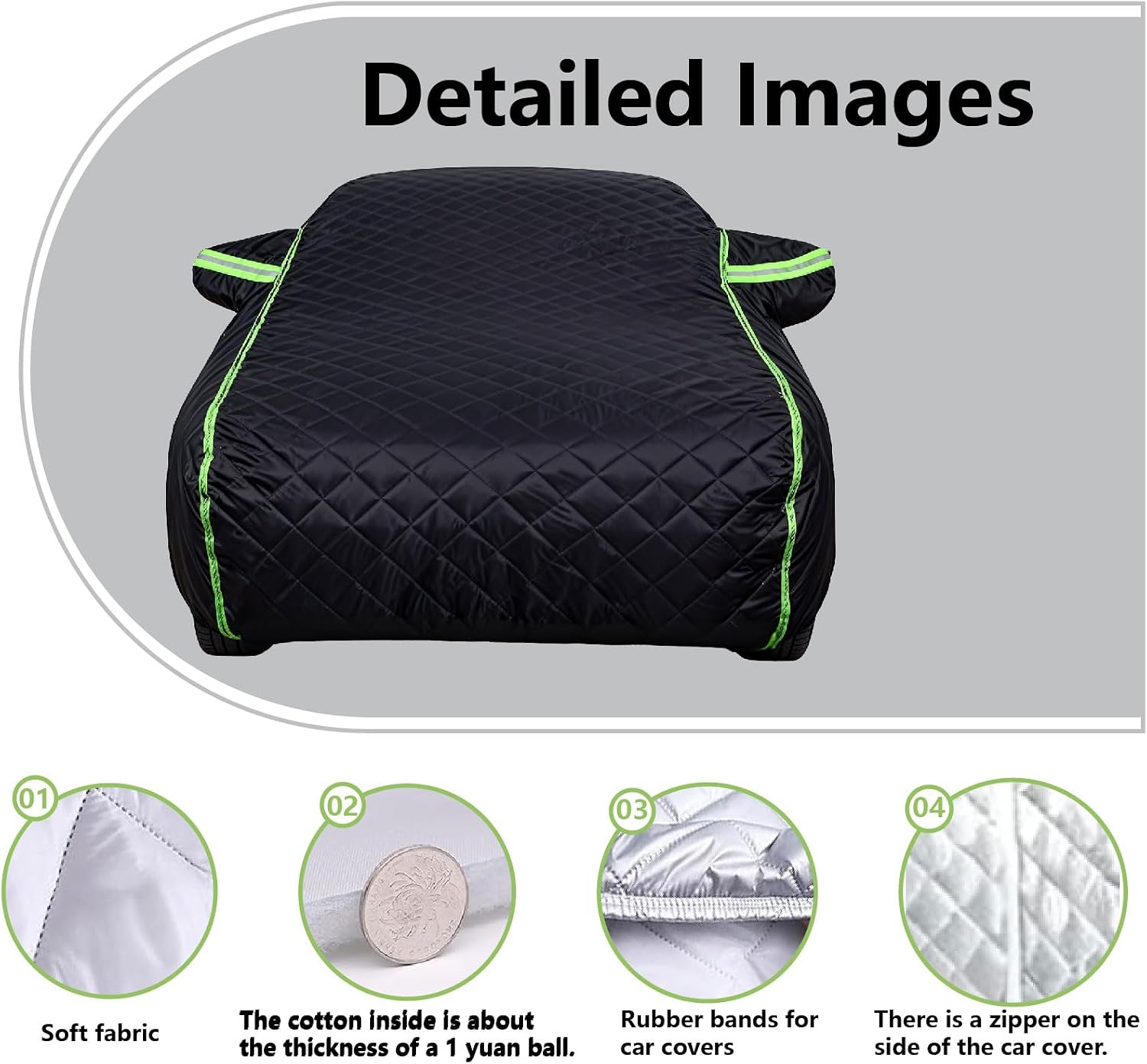 Heavy Duty Outdoor Car Cover Custom Fit for Tesla Model 3 5-Layer Thick Full Car Cover with Reflective Strip, Multi-Layer Protective UV-Ray, Rain, Breathable