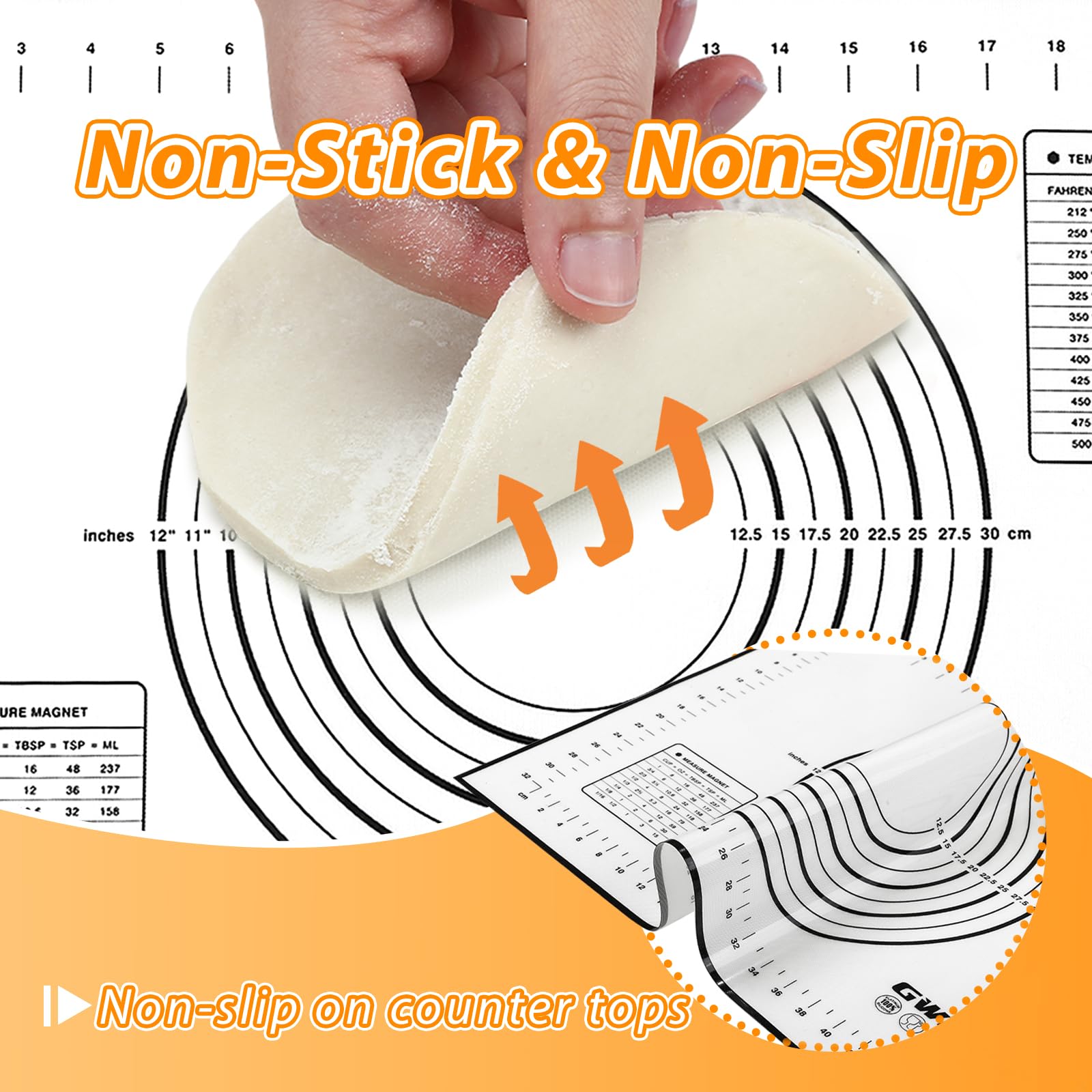 GWHOLE Non Stick Silicone Baking Mat with Measurement 40 x 60cm Large Dough Rolling Kneading Mat Non Slip Pastry Mat - Image 4